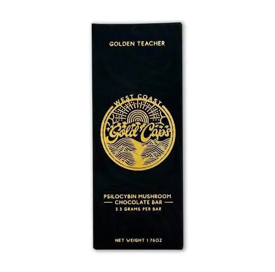 Buy West Coast Gold Caps - Golden Teacher Chocolate Bar 3.5g packaging and dark chocolate bar